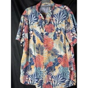 Izod Saltwater Hawaiian Floral Button Up Short Sleeve Shirt Size XXL